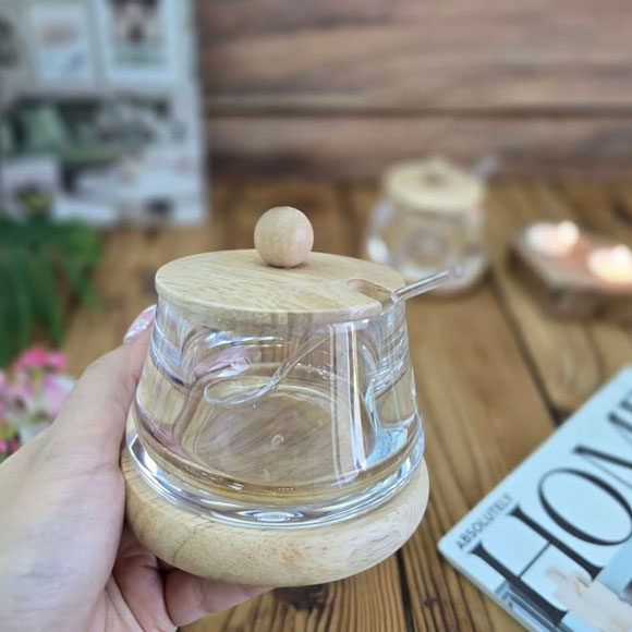 Bamboo Acrylic Sugar Pot with Spoon