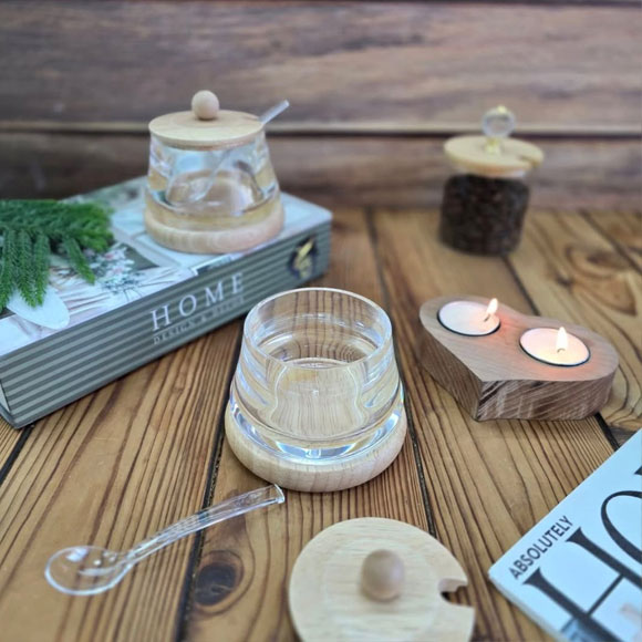 Bamboo Acrylic Sugar Pot with Spoon