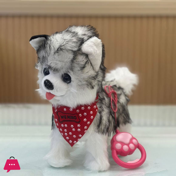 Interactive Dog on A Leash Walks Barking Recording - Husky Toy