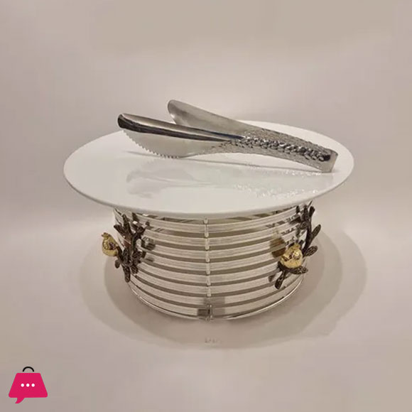 ORCHID Round Buffet Serving Dish Stand With Tong 36 Cm Silver WB1208