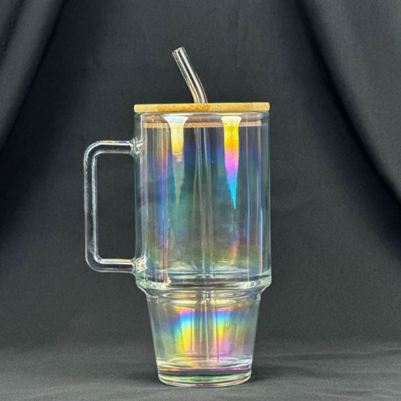Tumbler Glass Cup with Bamboo Lid & Straw - 600ml