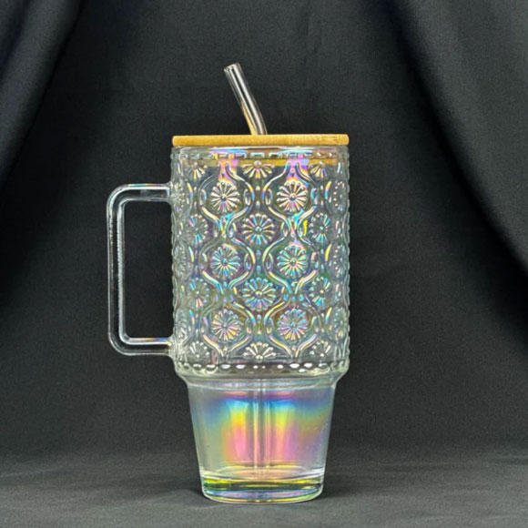 Tumbler Glass Cup with Bamboo Lid & Straw - 600ml