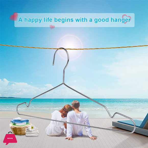 10 Pack Cloth Hangers - Strong Heavy Duty Stainless Steel Metal Hangers