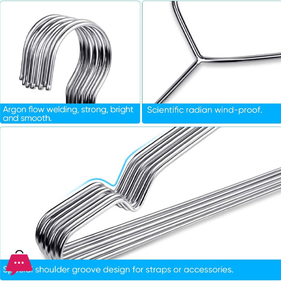 10 Pack Cloth Hangers - Strong Heavy Duty Stainless Steel Metal Hangers