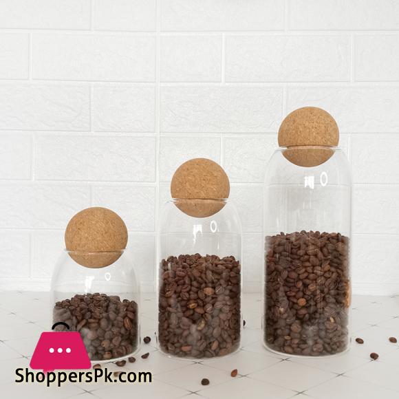 3-PCS Glass Storage Jar with Cork Ball Lid Jar Set Glass Container (Set of 3)