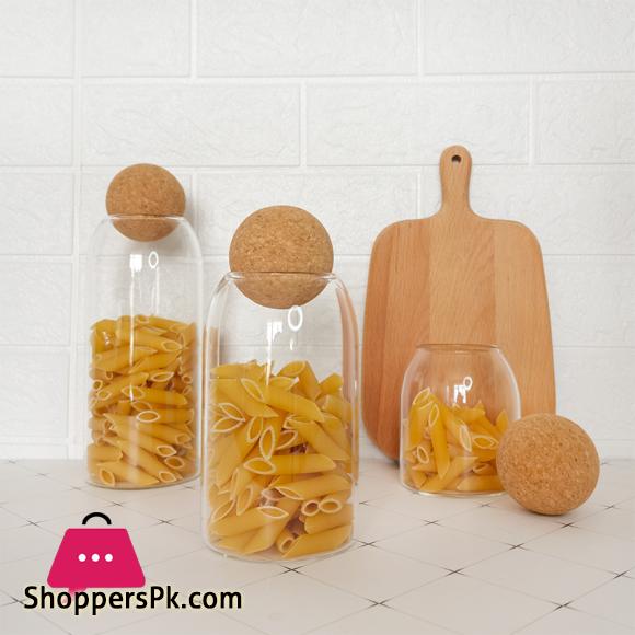 3-PCS Glass Storage Jar with Cork Ball Lid Jar Set Glass Container (Set of 3)