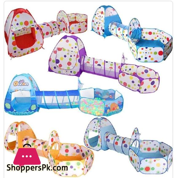 3 in 1 Kids Pop up Play Tent Crawl Tunnel Set Ball Pit Tent Playhouse Indoor Outdoor Toys