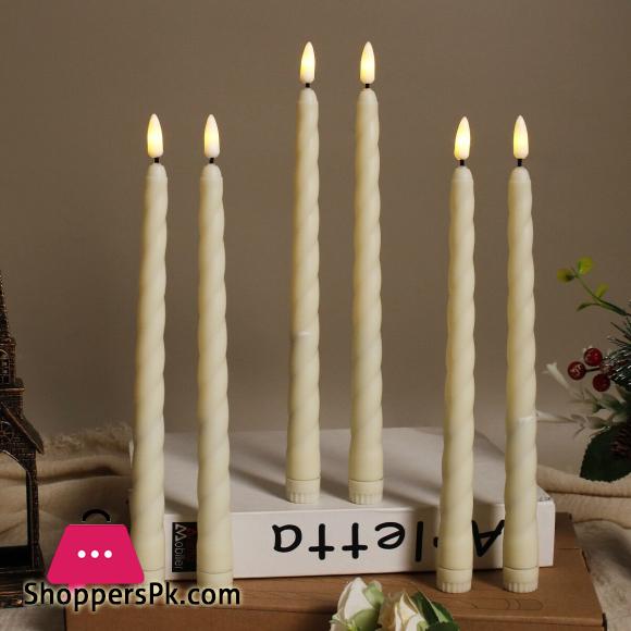 6 Pack 11 Inch 3D Flickering LED Taper Candle Light Battery Operated Spiral Candle Lamp for Table Decoration, 28cm