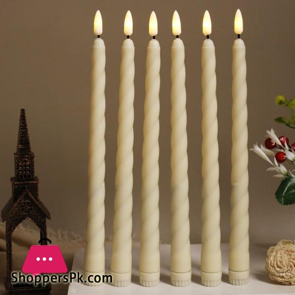 6 Pack 11 Inch 3D Flickering LED Taper Candle Light Battery Operated Spiral Candle Lamp for Table Decoration, 28cm