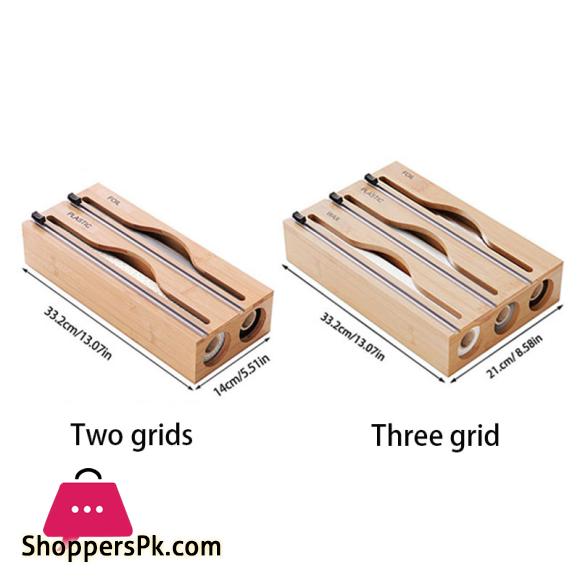 Bamboo Fresh Wrap Cut Box Wall-mounted Aluminum Foil and Plastic Wrap Foil Cutter