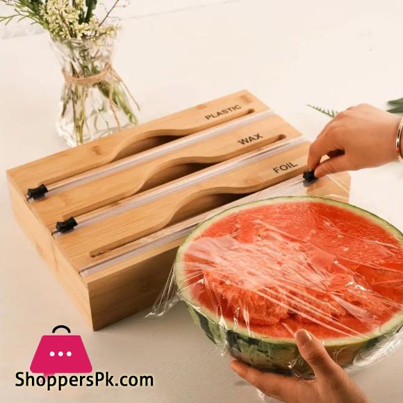 Bamboo Fresh Wrap Cut Box Wall-mounted Aluminum Foil and Plastic Wrap Foil Cutter