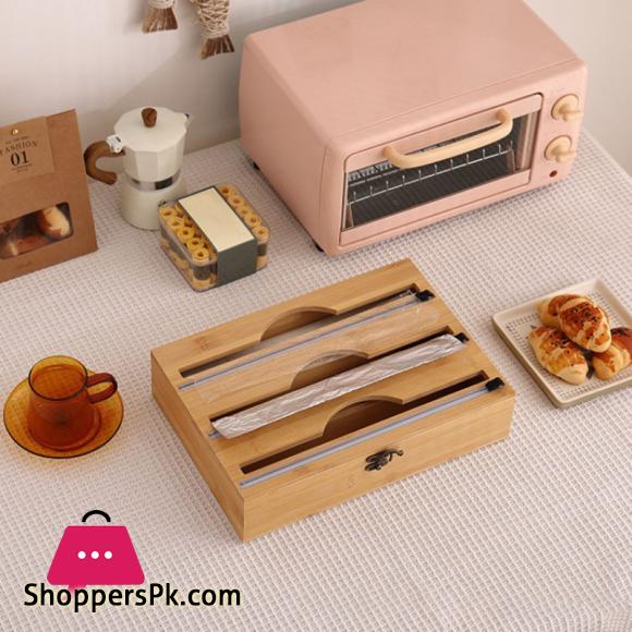 Bamboo Fresh Wrap Cut Box Wall-mounted Aluminum Foil and Plastic Wrap Foil Cutter
