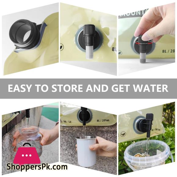 Outdoor Collapsible Water Storage Bag With Faucet Valve Plastic Water Bag 8-Liter