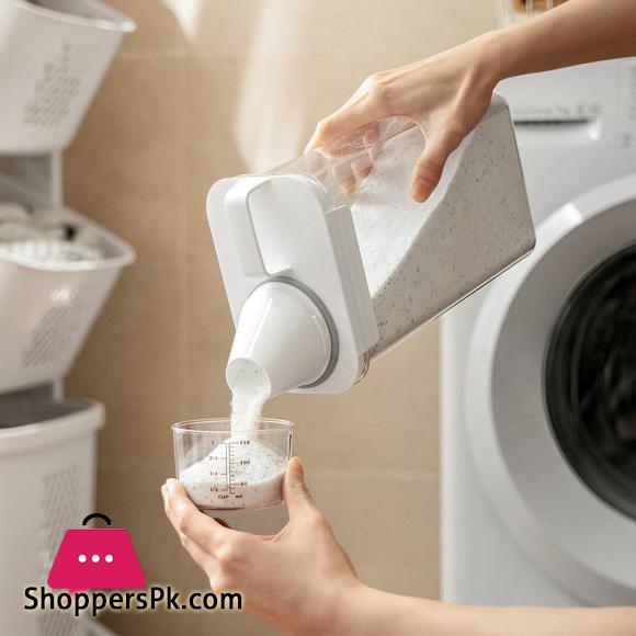 Refillable Laundry Detergent Dispenser Empty Tank for Powder Softener Bleach Storage Container with Labels