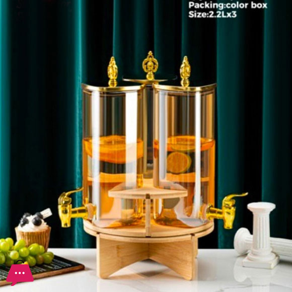 Golden Crown Juice Rotating Glass Dispenser Jar With Rack Drink Dispenser - 1850ml x 3 jar