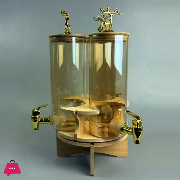 Golden Crown Juice Rotating Glass Dispenser Jar With Rack Drink Dispenser - 1850ml x 3 jar