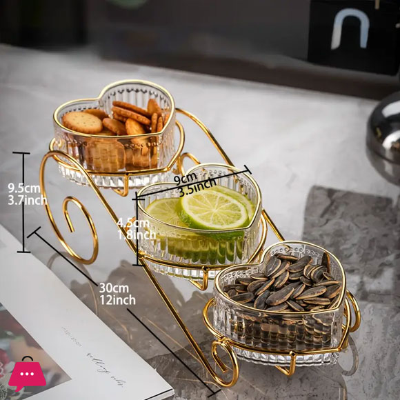 Multi-layers Fruit Stand With 3 Creative Heart Shaped Glass Fruit Stand
