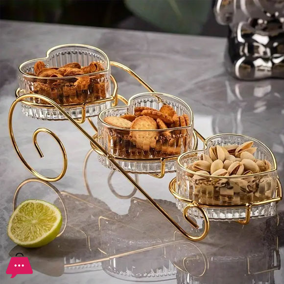 Multi-layers Fruit Stand With 3 Creative Heart Shaped Glass Fruit Stand