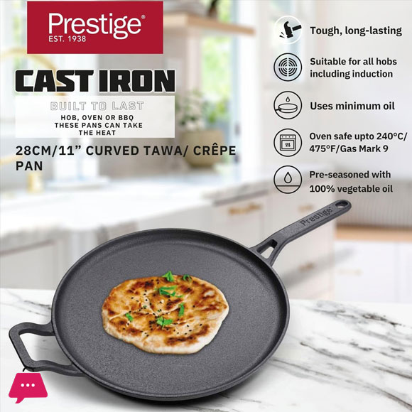 Prestige Cast Iron Flat Tawa 28 cm Induction Cast Iron Tawa - 48885
