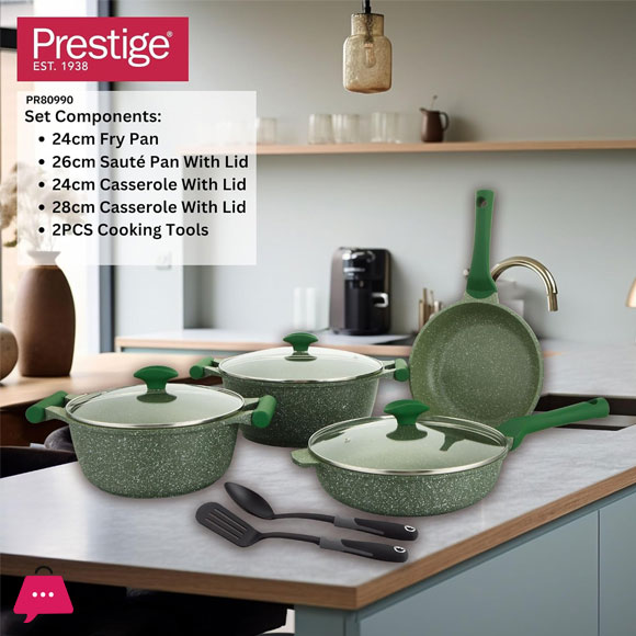 Prestige Essentials Nonstick Cookware Sets Granite Induction Safe - 9pcs - 80990