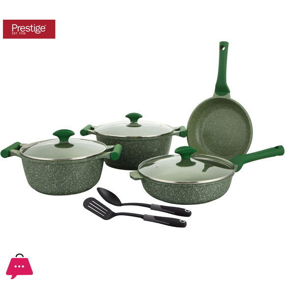 Prestige Essentials Nonstick Cookware Sets Granite Induction Safe - 9pcs - 80990
