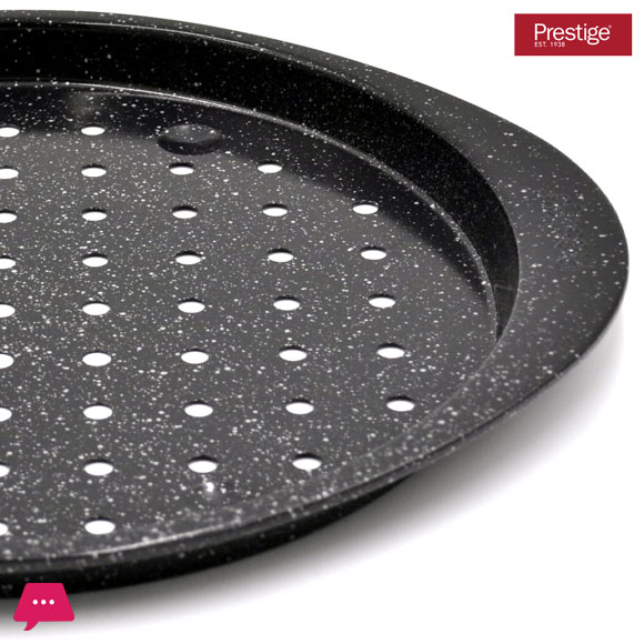 Prestige Granite Pizza Crisper Pan with Carbon Steel Coating for Home Oven Baking Premium Quality Non-Stick Tray Black 12-Inch PR48777