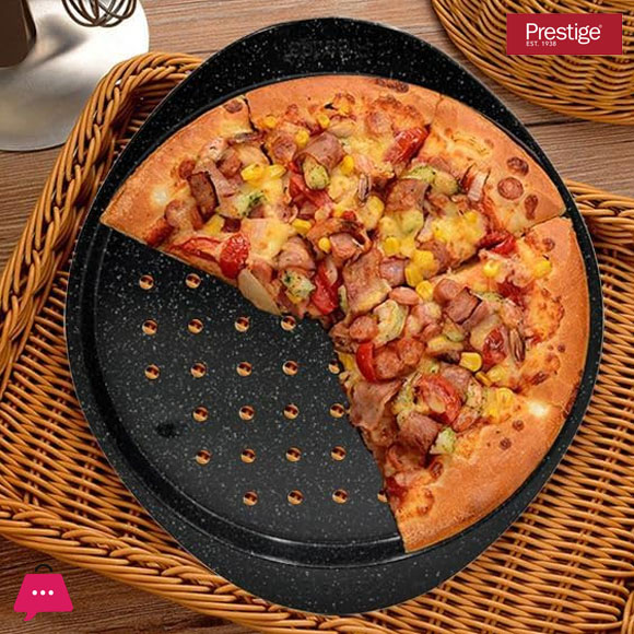 Prestige Granite Pizza Crisper Pan with Carbon Steel Coating for Home Oven Baking Premium Quality Non-Stick Tray Black 12-Inch PR48777