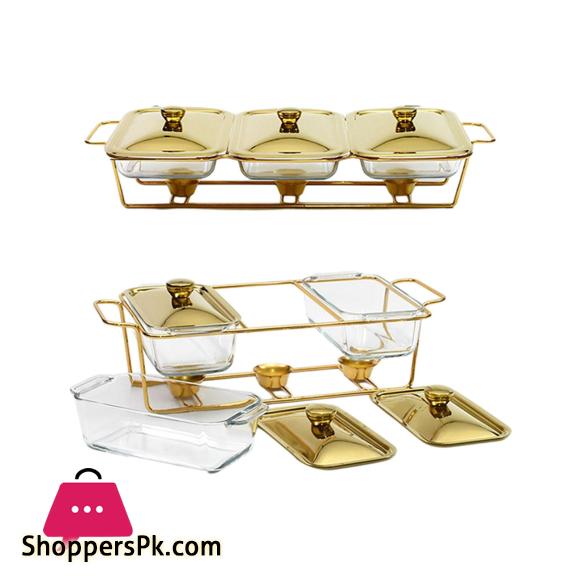 3 in1 Burner Dish Rectangle Food Warmer 3.9L