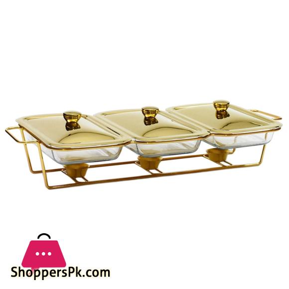 3 in1 Burner Dish Rectangle Food Warmer 3.9L