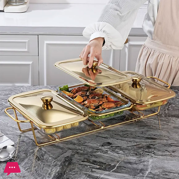 3 in1 Burner Dish Rectangle Food Warmer 4.5L