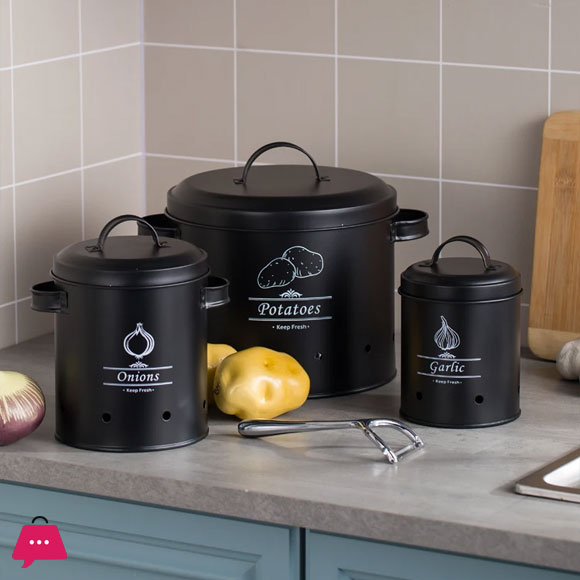 3 Pcs Retro Metal Potato Garlic Onion Storage Containers with 360° Ventilation System