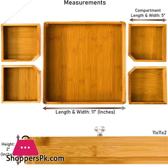 4 Compartments Bamboo Wooden Divided Serving Tray with Lid