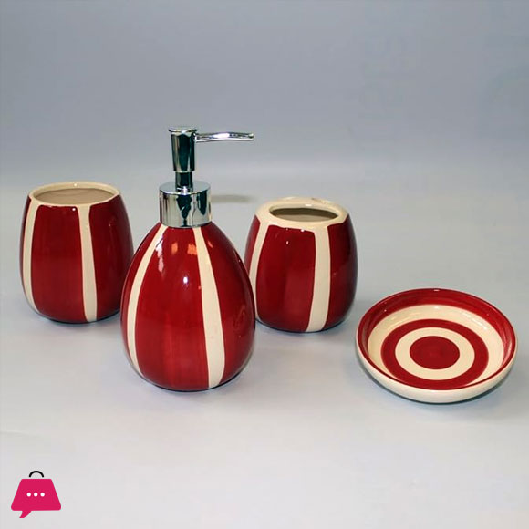 4-Piece Black White Red White Strip Bath Set