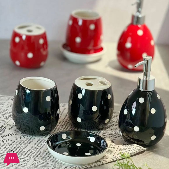 4-Piece Black & Red Bath Set