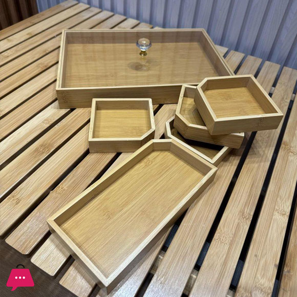 5 Compartments Bamboo Wooden Divided Serving Tray with Lid