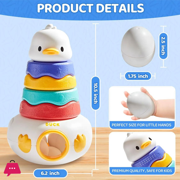 Baby Stacking Toy with Rings Montessori Toy 3-in-1 Matching Eggs Stacking Tower for Stacking Game