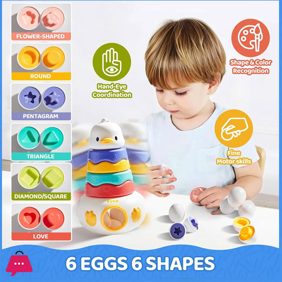 Baby Stacking Toy with Rings Montessori Toy 3-in-1 Matching Eggs Stacking Tower for Stacking Game