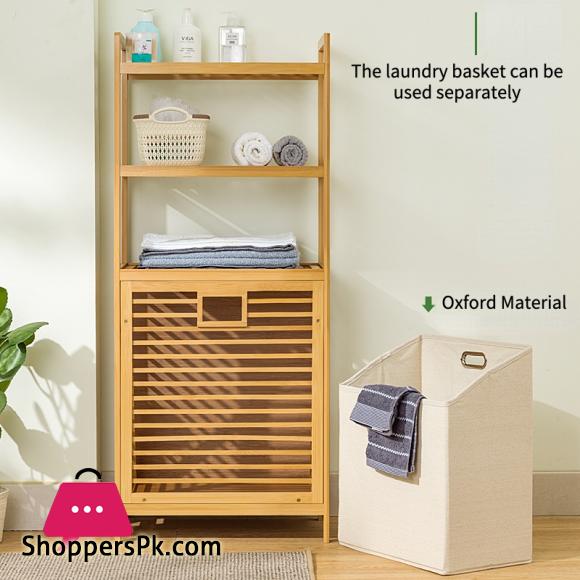 Bamboo 3-Tier Storage Rack Laundry Bsket Dirty Clothes Basket for Living Room Bedroom