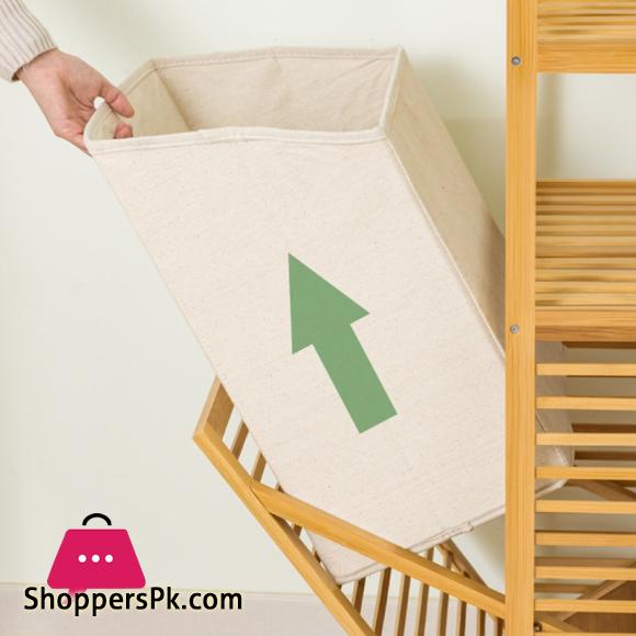 Bamboo 3-Tier Storage Rack Laundry Bsket Dirty Clothes Basket for Living Room Bedroom
