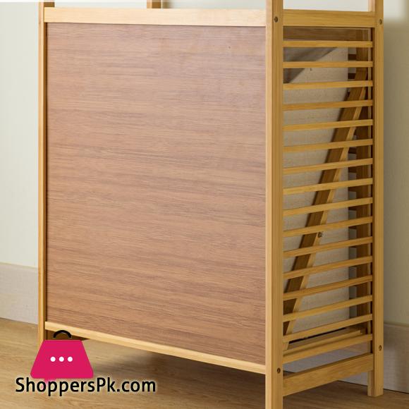 Bamboo 3-Tier Storage Rack Laundry Bsket Dirty Clothes Basket for Living Room Bedroom
