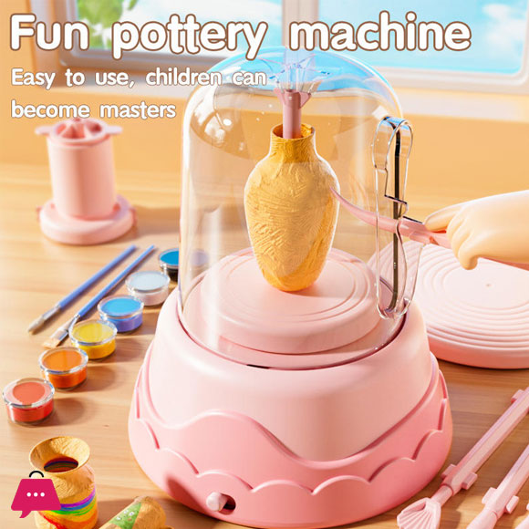 Creative DIY Painting Art Kit Electric Pottery Wheel Ceramic Machine Toy with Modeling Clay Mini Pottery Machine for Kids