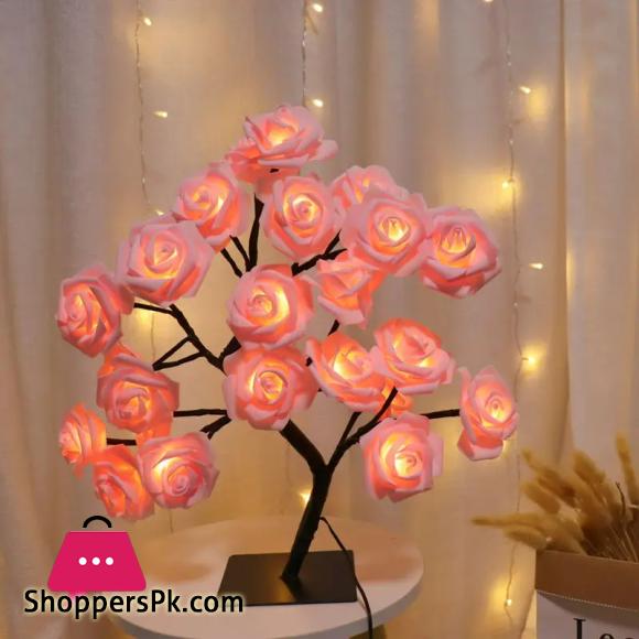 Rose Blossom Tree Night Light LED Lighted Tabletop Artificial Flower Bonsai Tree Lamp