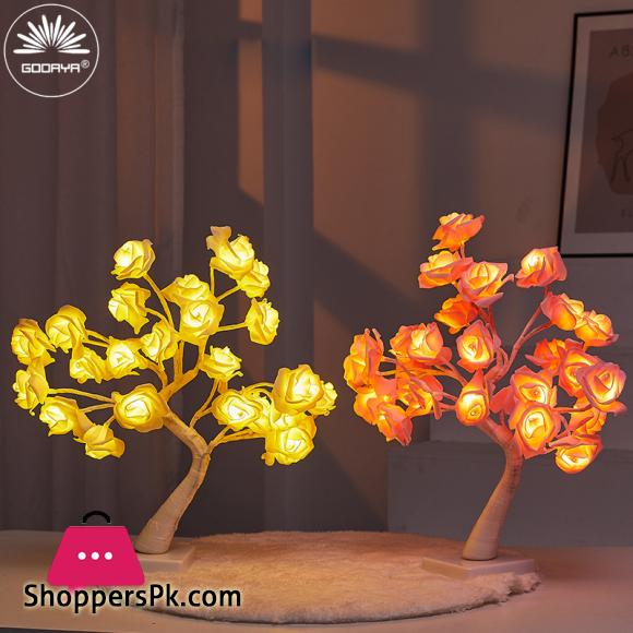 Rose Blossom Tree Night Light LED Lighted Tabletop Artificial Flower Bonsai Tree Lamp
