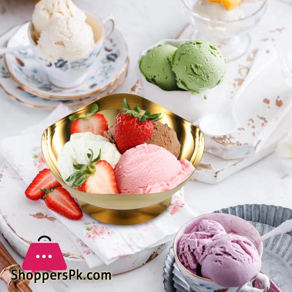 Stainless Steel Ice Cream Footed Salad Dessert Fruit Bowl Golden Large- 20CM