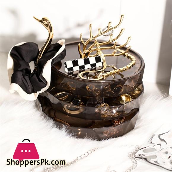 Swan 3-layer Rotating Jewelry Box Transparent Dustproof Earrings Bracelet Necklace Desktop Display Storage Box