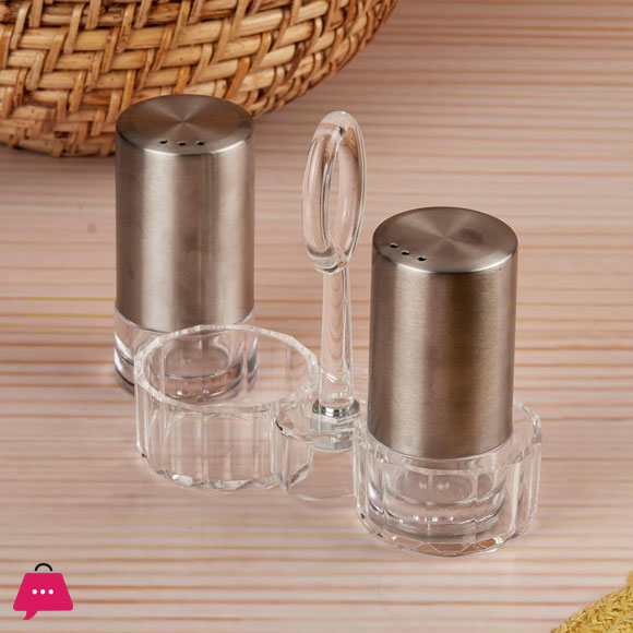 Acrylic Salt and Pepper Shakers Set with Acrylic Stand – Elegant Namak Dani