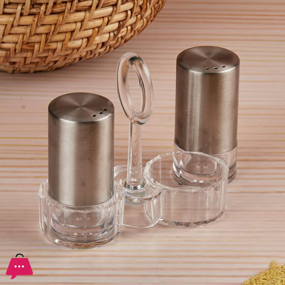 Acrylic Salt and Pepper Shakers Set with Acrylic Stand – Elegant Namak Dani