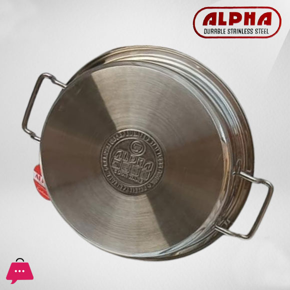 Alpha Stainless Steel Fish Pot Flat Karahi Encapsulated Bottom With Glass Lid