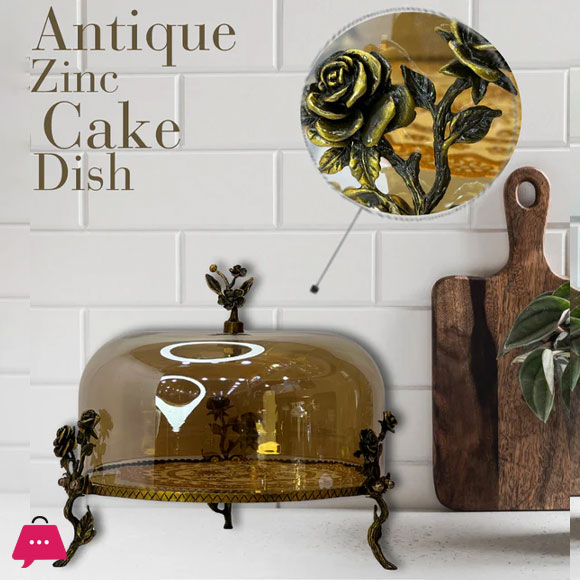 ANTIQUE ZINC CAKE DISH
