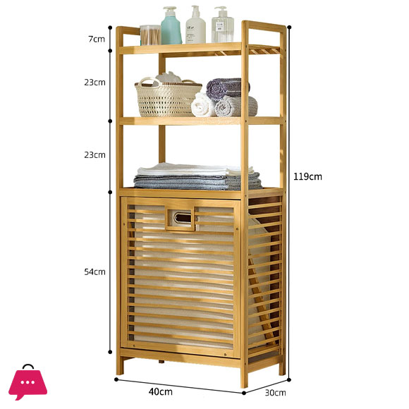 Bamboo 3-Tier Storage Rack Laundry Bsket Dirty Clothes Basket for Living Room Bedroom